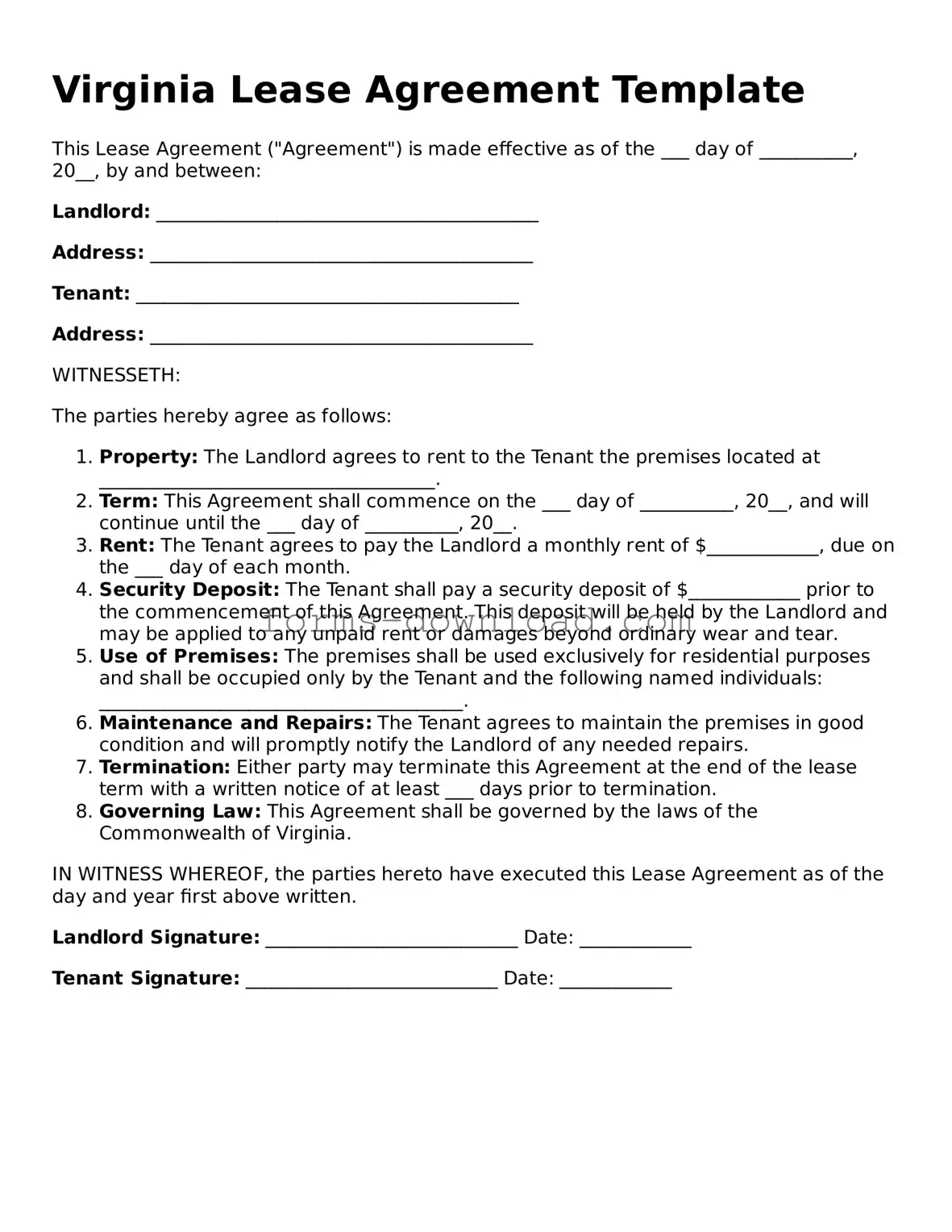 Attorney-Approved Lease Agreement Document for the State of Virginia
