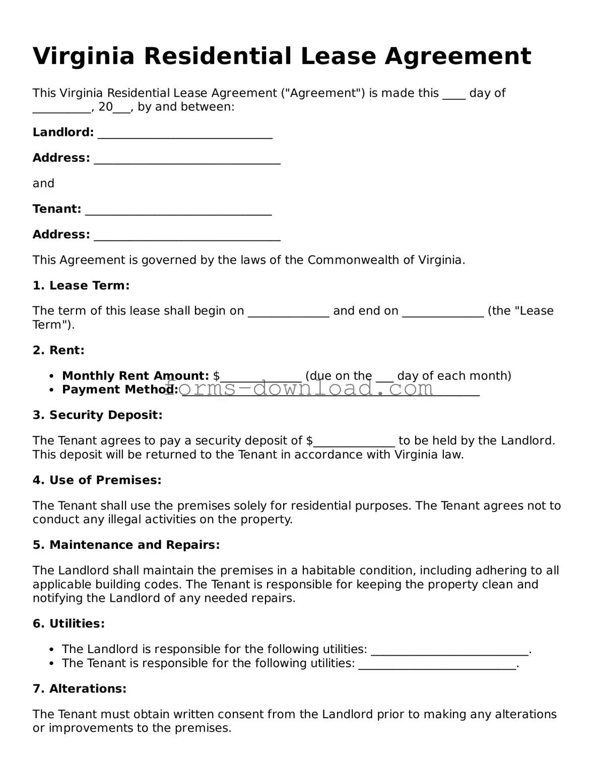 Attorney-Approved Residential Lease Agreement Document for the State of Virginia