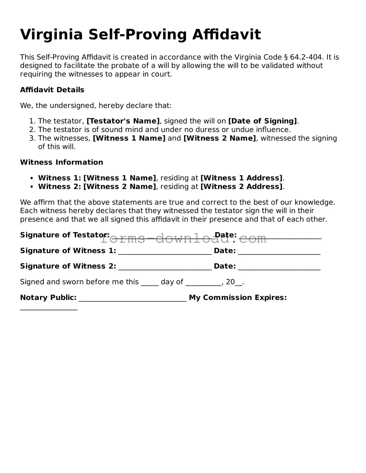 Attorney-Approved Self-Proving Affidavit Document for the State of Virginia