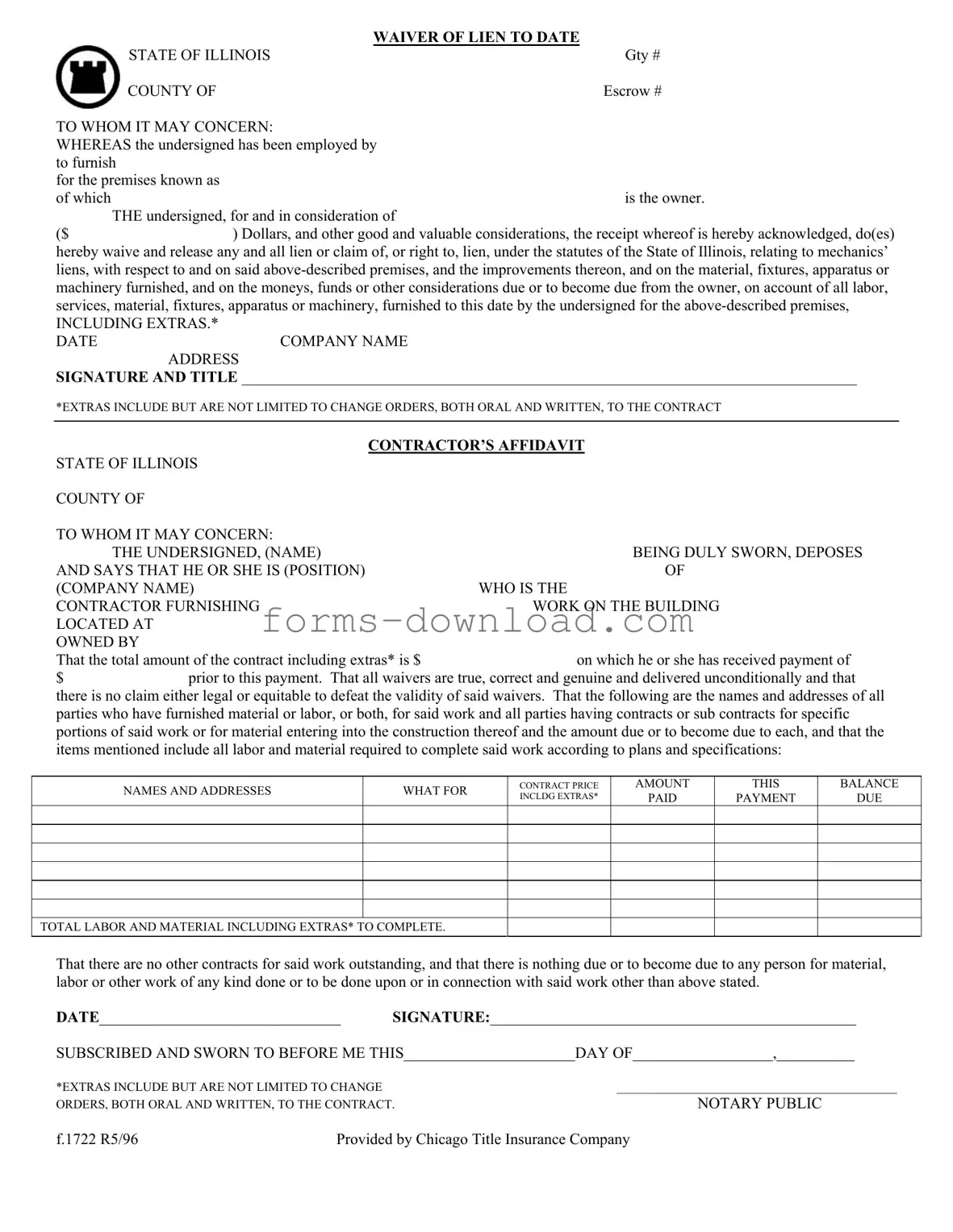Blank Chicago Title Waiver Format Form