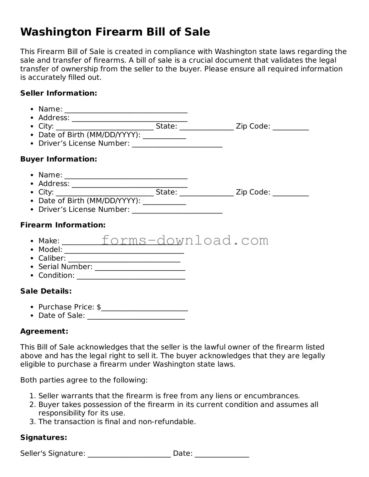 Attorney-Approved Firearm Bill of Sale Document for the State of Washington