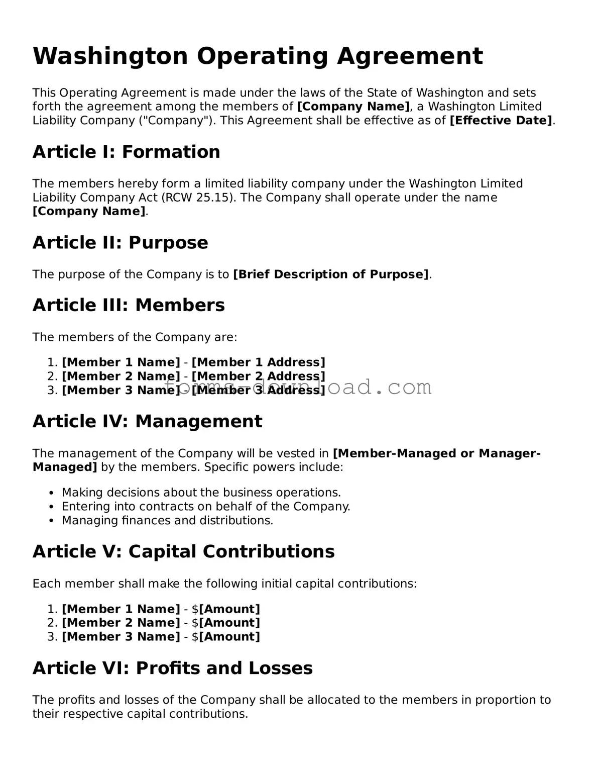 Attorney-Approved Operating Agreement Document for the State of Washington