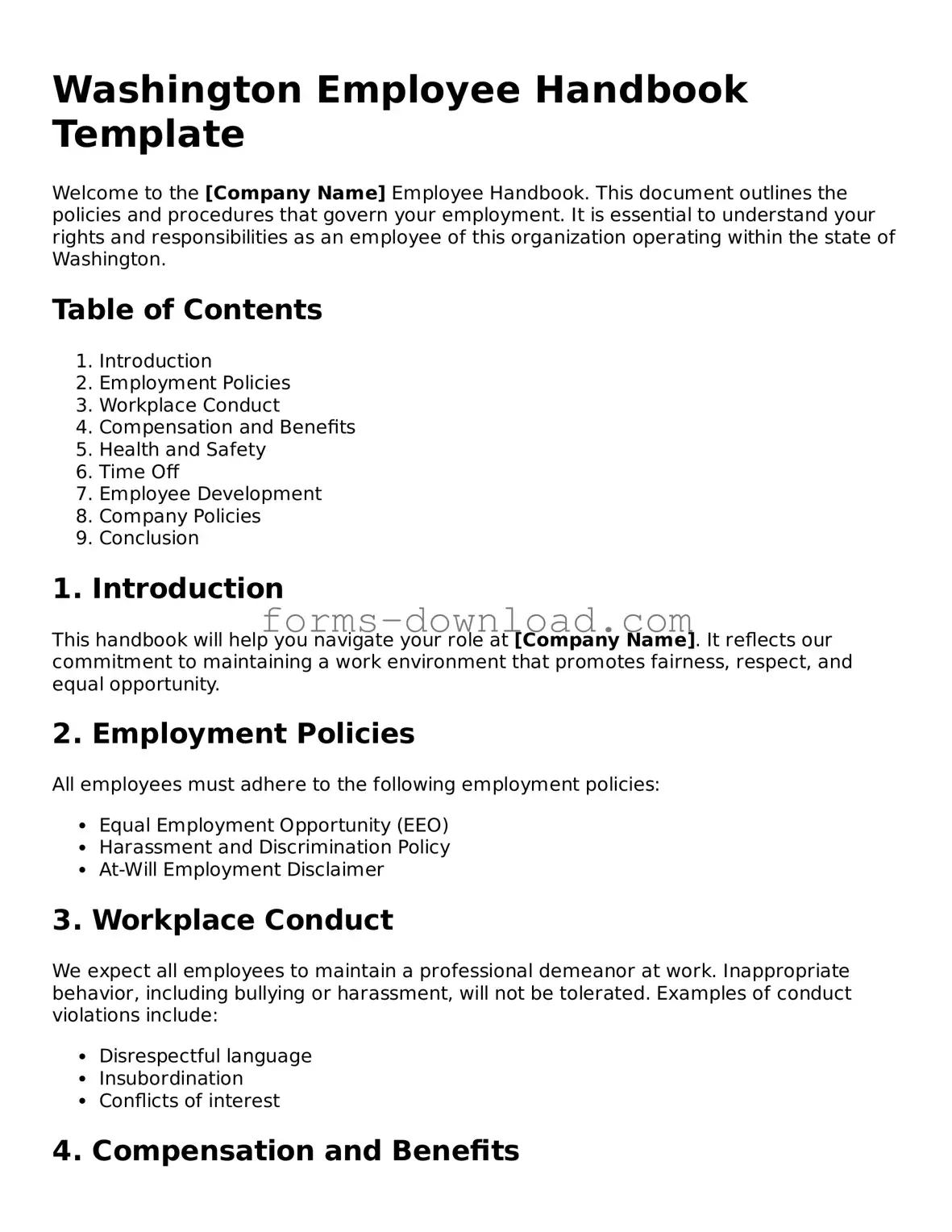 Attorney-Approved Employee Handbook Document for the State of Washington