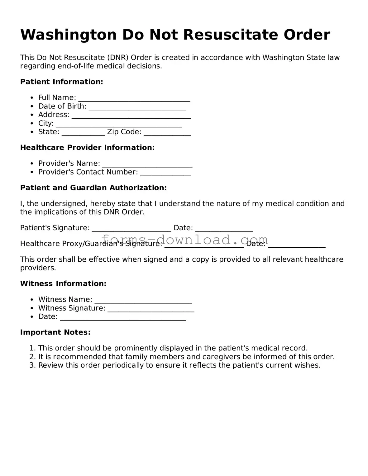 Attorney-Approved Do Not Resuscitate Order Document for the State of Washington
