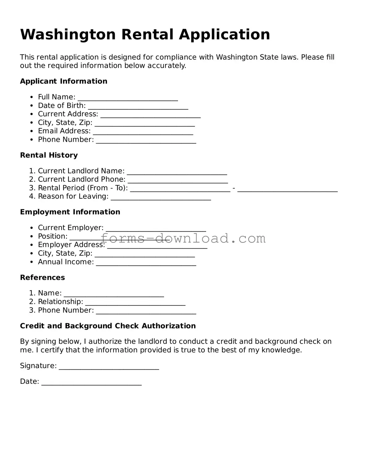 Attorney-Approved Rental Application Document for the State of Washington
