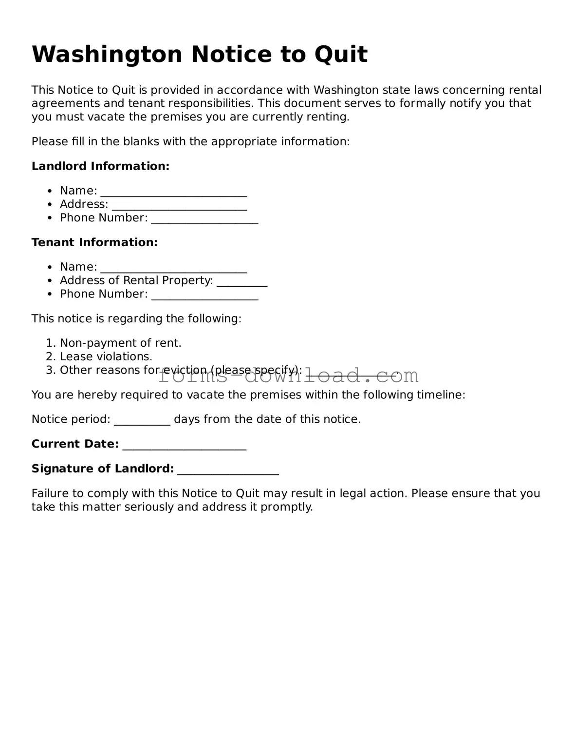 Attorney-Approved Notice to Quit Document for the State of Washington