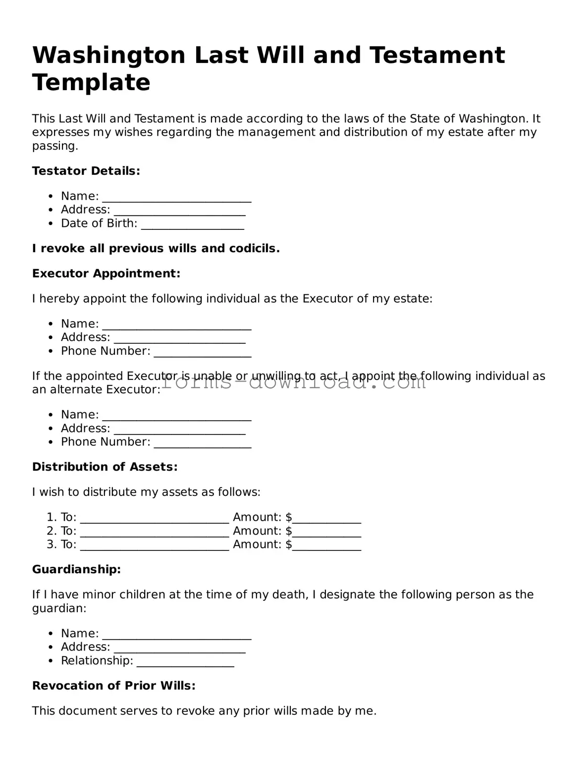 Attorney-Approved Last Will and Testament Document for the State of Washington