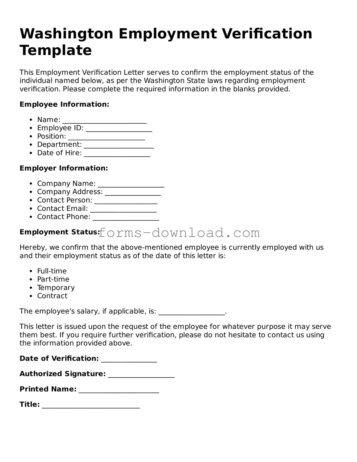 Attorney-Approved Employment Verification Document for the State of Washington