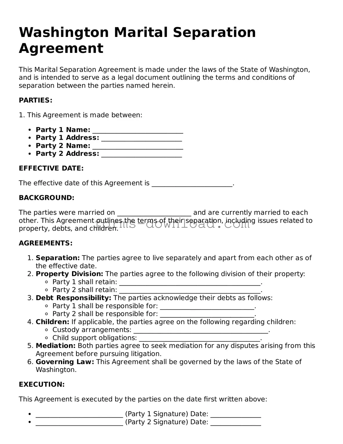 Attorney-Approved Marital Separation Agreement Document for the State of Washington