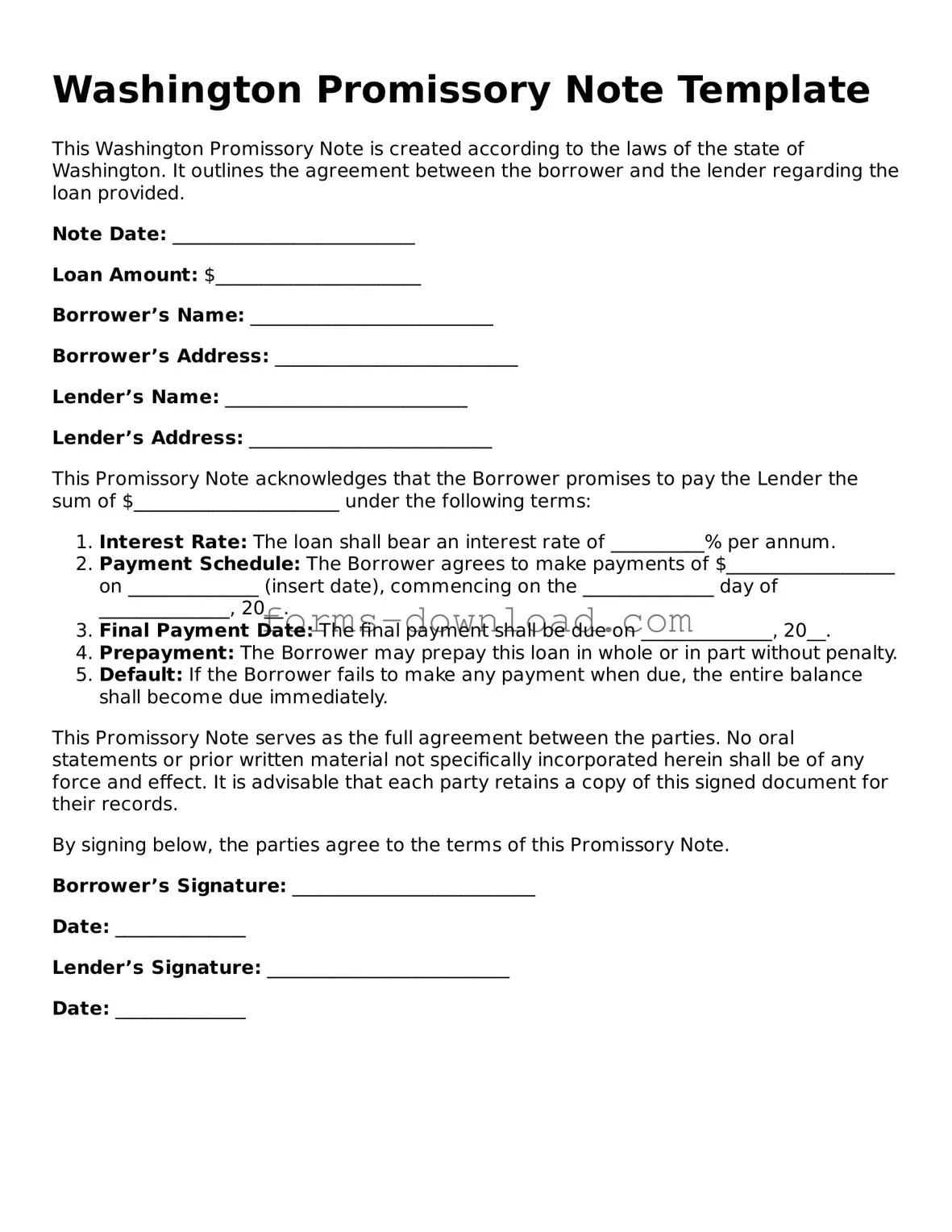 Attorney-Approved Promissory Note Document for the State of Washington