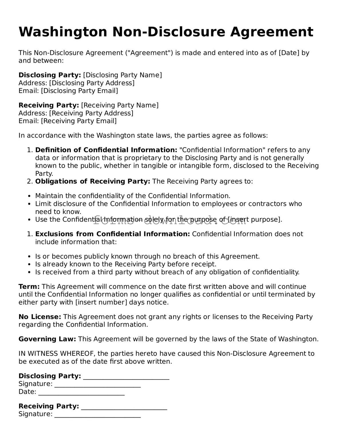 Attorney-Approved Non-disclosure Agreement Document for the State of Washington