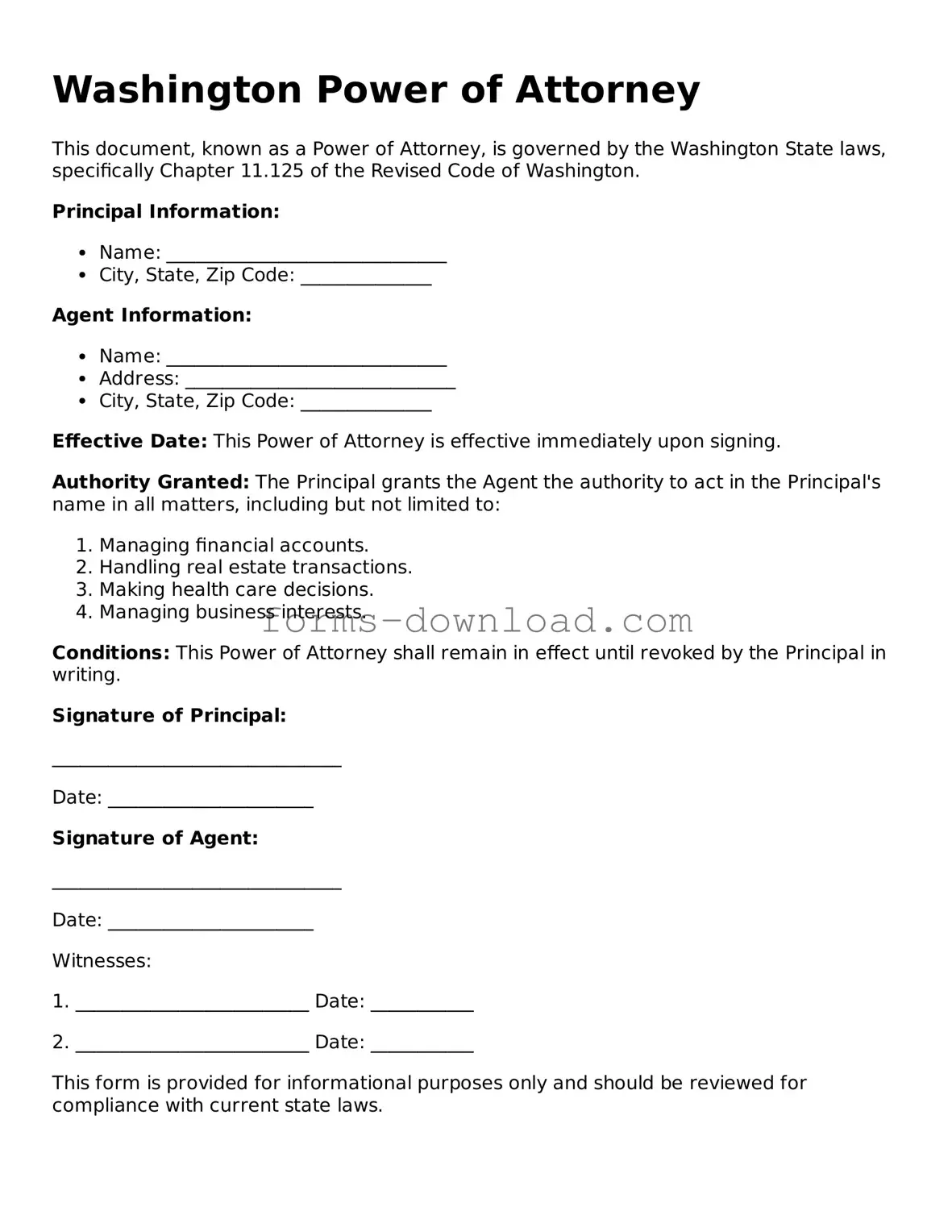 Attorney-Approved Power of Attorney Document for the State of Washington