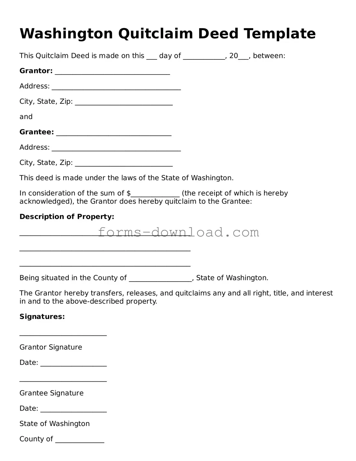 Attorney-Approved Quitclaim Deed Document for the State of Washington