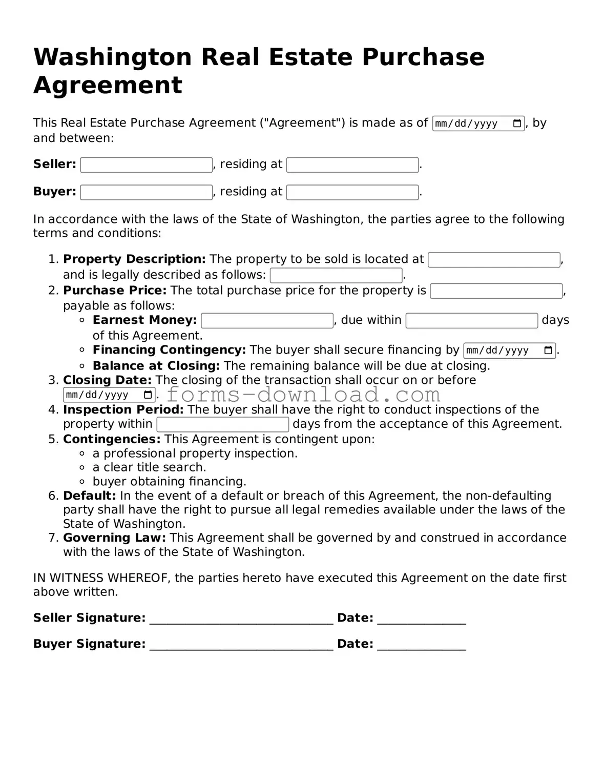 Attorney-Approved Real Estate Purchase Agreement Document for the State of Washington