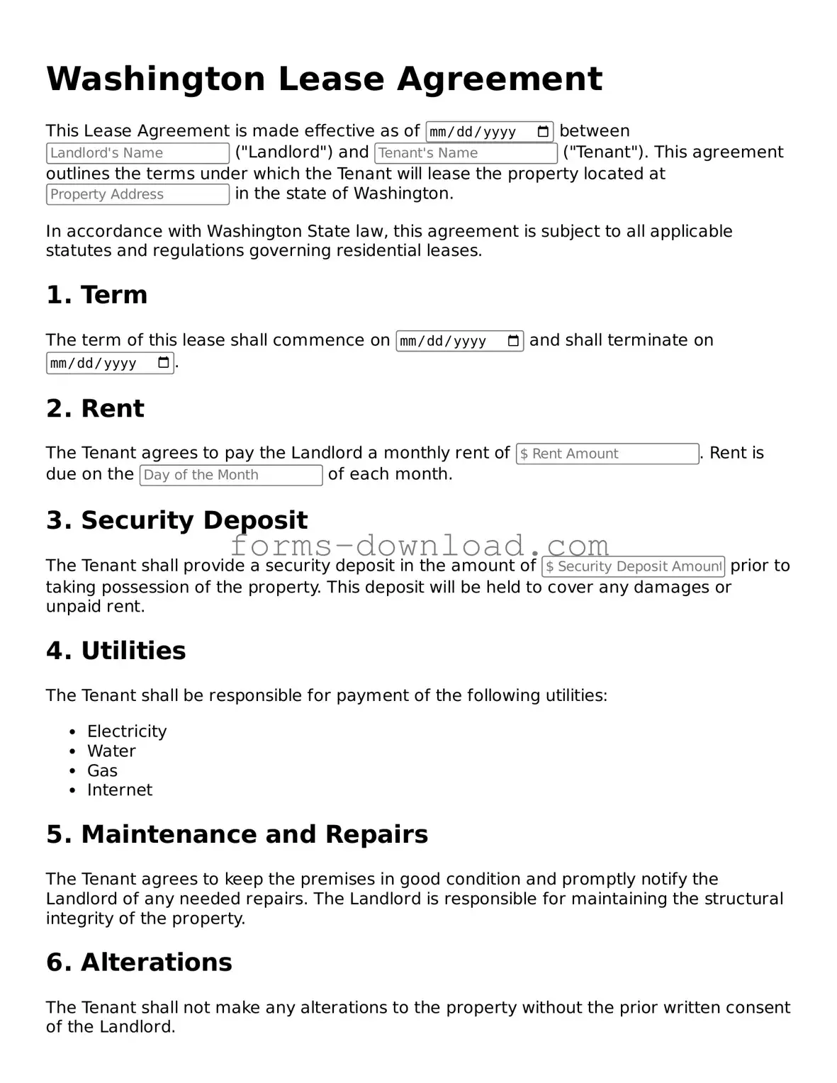 Attorney-Approved Lease Agreement Document for the State of Washington