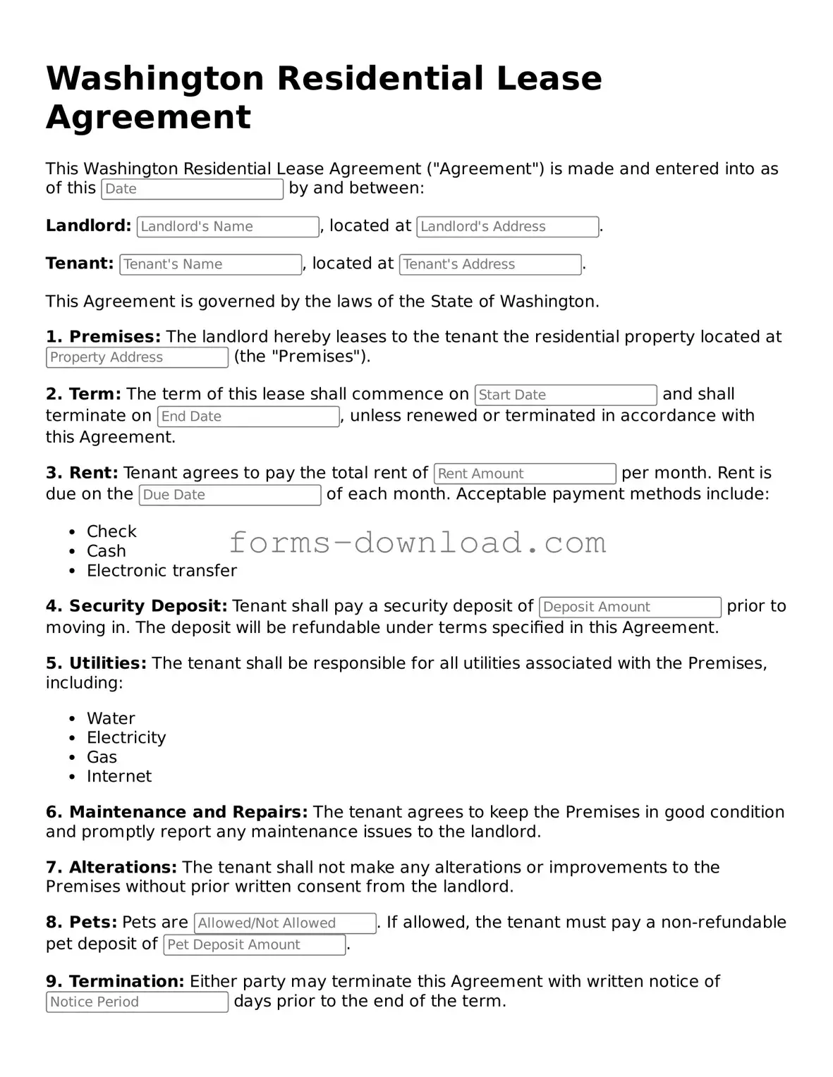 Attorney-Approved Residential Lease Agreement Document for the State of Washington