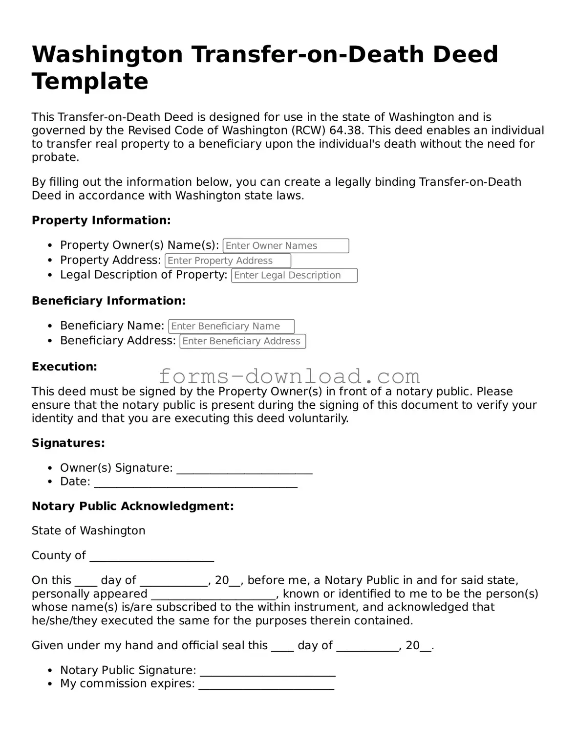 Attorney-Approved Transfer-on-Death Deed Document for the State of Washington