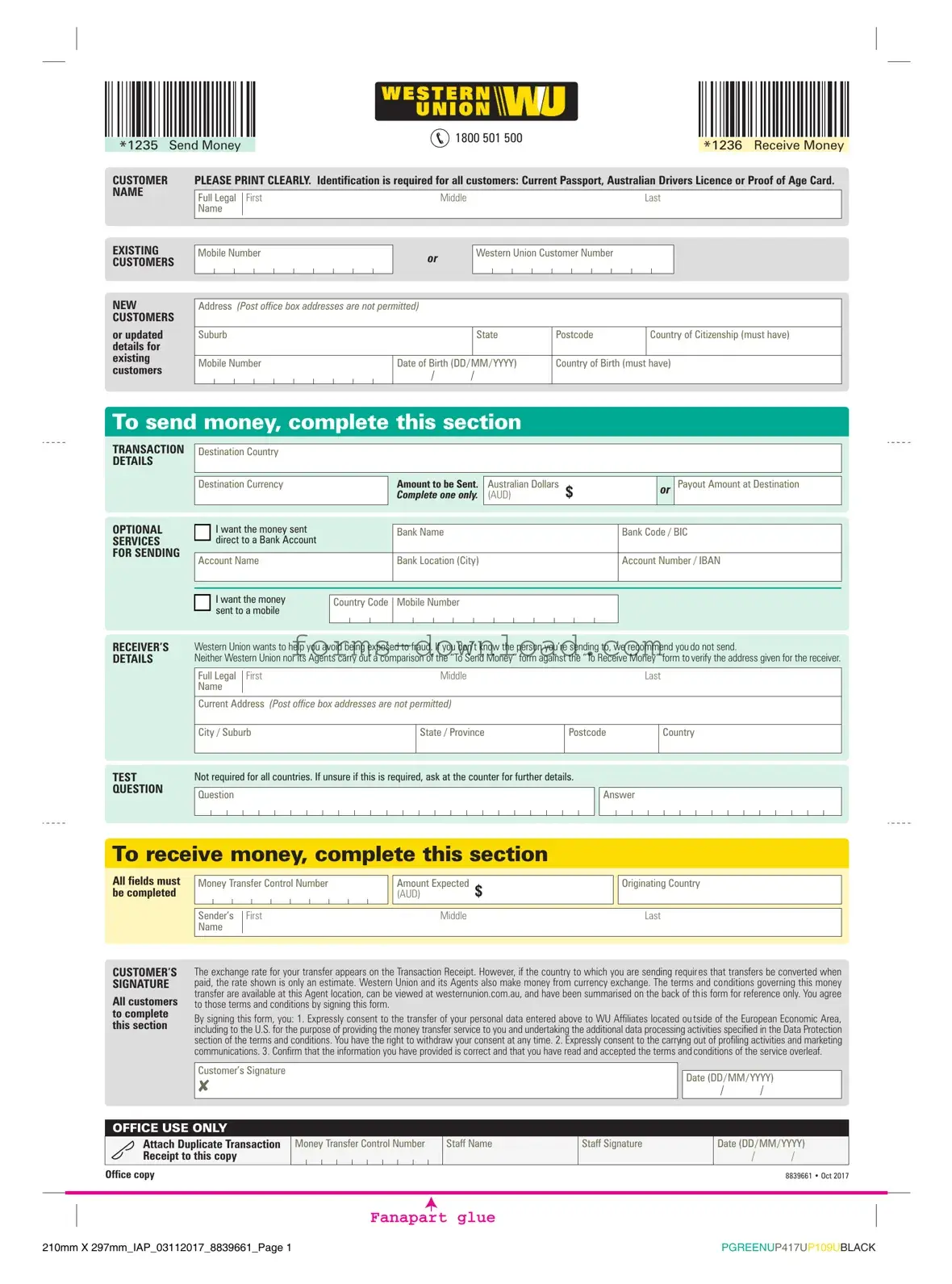 Blank Western Union Form